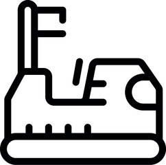 Black outline icon of a hovercraft floating over a thin line, representing the surface it travels on