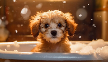 Cute Puppy Bath Time with Shampoo