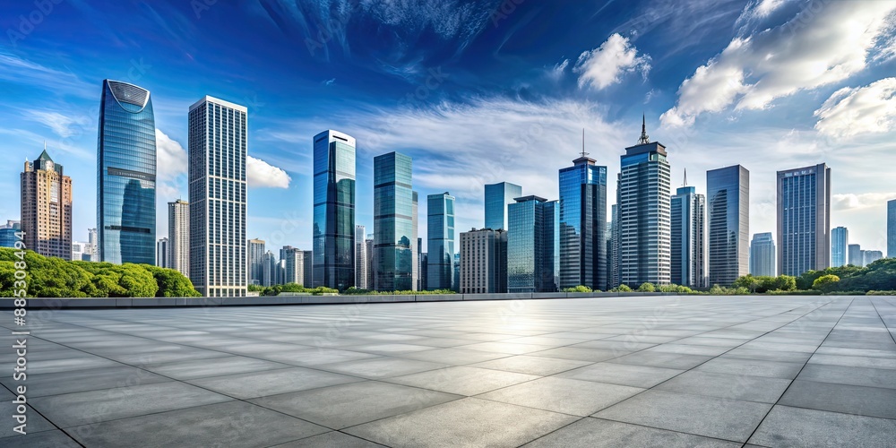 Sticker Modern cityscape with skyscrapers in a spacious downtown area , modern, buildings, city, urban, skyline