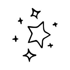 Stars and sparkles doodle illustration. Twinkle, blink, firework, glitter silhouette and glowing symbols in sketch style. Hand drawn vector illustration isolated on white background