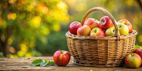 Wicker apple basket filled with fresh apples, wicker, apple, basket, fruit, fresh, natural, organic, harvest, farm