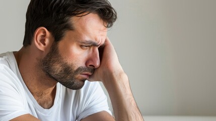 Worried Young Man Deep in Thought with Hand on Face