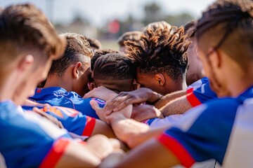 Obraz premium A soccer team huddles close together before a match. Generative AI