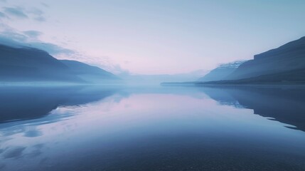 Fototapeta premium A cinematic shot of a pristine lake at dusk rendered in soft pastels AI genrated illustration