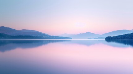 Fototapeta premium A cinematic shot of a pristine lake at dusk rendered in soft pastels AI genrated illustration