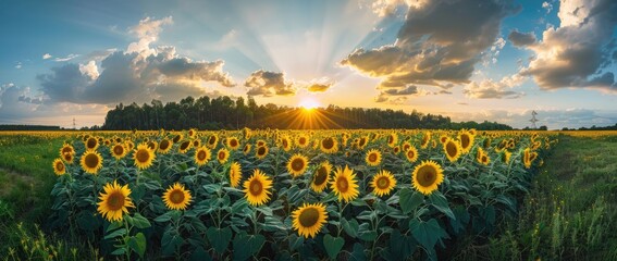 Sunflowers Field at Sunset