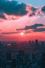 Fototapeta premium A cinematic vista of pastel sunset over an eco-friendly cityscape AI genrated illustration