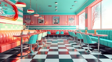 A classic s American diner in vibrant colors  AI genrated illustration