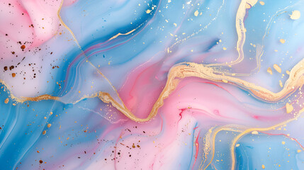 Luxurious Abstract Pink and Blue Marble Texture with Gold Splashes