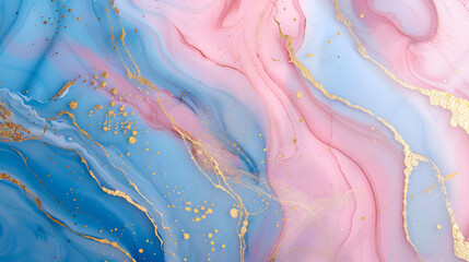 Luxurious Abstract Pink and Blue Marble Texture with Gold Splashes