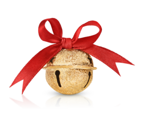 Christmas bell with red ribbon on transparent background with shadow and reflection