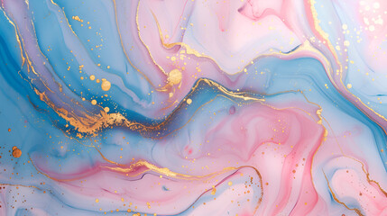 Luxurious Abstract Pink and Blue Marble Texture with Gold Splashes