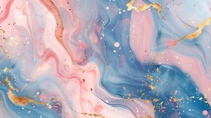 Luxurious Abstract Pink and Blue Marble Texture with Gold Splashes