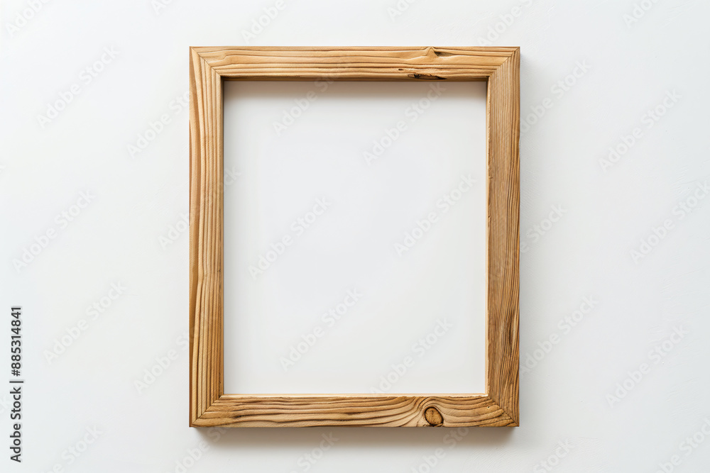 Poster a simple wooden frame mockup on a white background, an empty blank poster template with a thin light