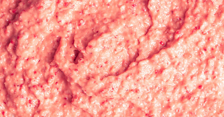 Fruit yogurt ice cream. Smoothies from fresh fruits and berries. Ice cream texture. Delicious sweet dessert close-up as a background.