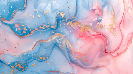 Luxurious Abstract Pink and Blue Marble Texture with Gold Splashes