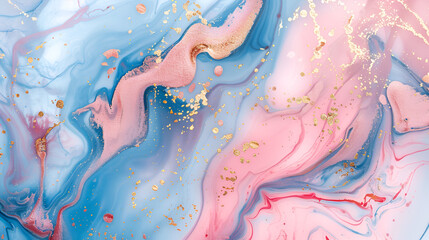 Luxurious Abstract Pink and Blue Marble Texture with Gold Splashes