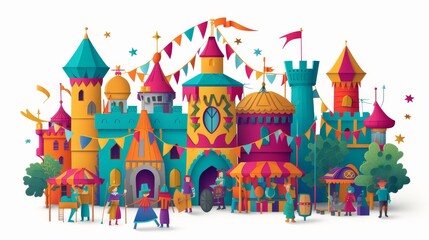 A colorful 3D  design of a Renaissance fair  AI genrated illustration