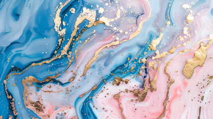 Luxurious Abstract Pink and Blue Marble Texture with Gold Splashes