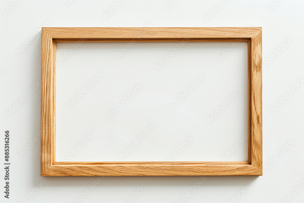 Poster a simple wooden frame mockup on a white background, an empty poster template with space for text or 