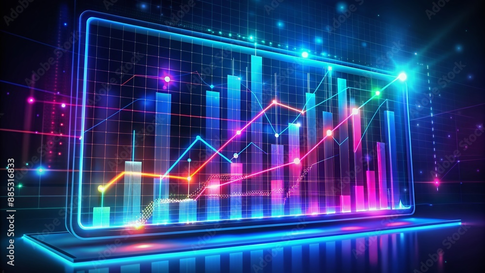 Aufkleber vibrant futuristic financial data graph chart report with hologram effect, illustrating statistic an