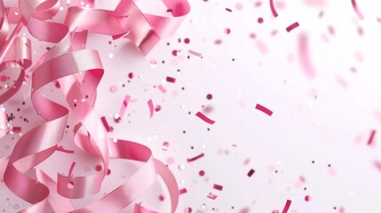 Obraz premium Festive Pink Ribbons and Confetti Celebration Background