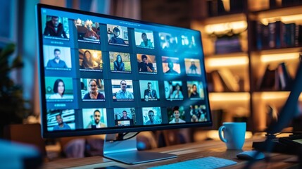 Video conference on computer screen.