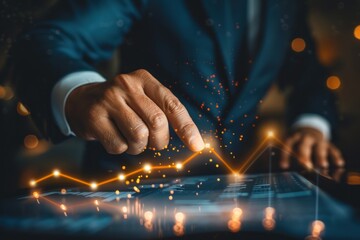 Startup business and investment concept. Businessman is touching the growing business graph