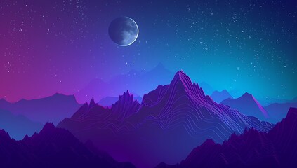 Abstract wallpaper Sunset over mountains, a simple flat vector illustration