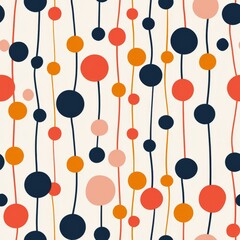 Playful Multicolor Polka Dots Connected by Vertical Wavy Lines on Cream Background