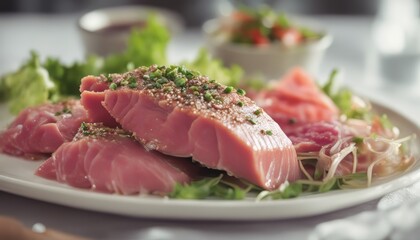 Fresh tuna raw with spicy salad sauce