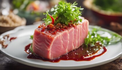 Fresh tuna raw with spicy salad sauce