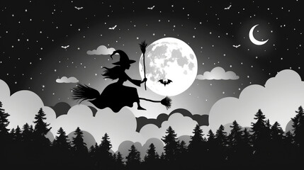 Naklejka premium illustration art of halloween witch flies on a broomstick