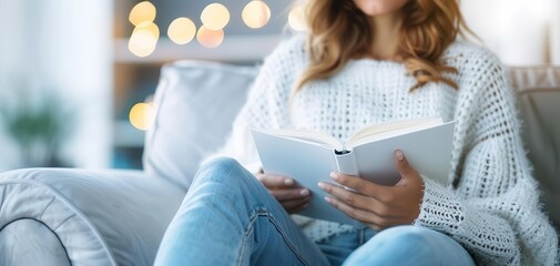 Woman journaling in a comfortable chair, personal living room space, reflective and calm