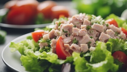 Tuna salad tomato green leaf lettuce onion healthy eating cooking appetizer meal food snack 