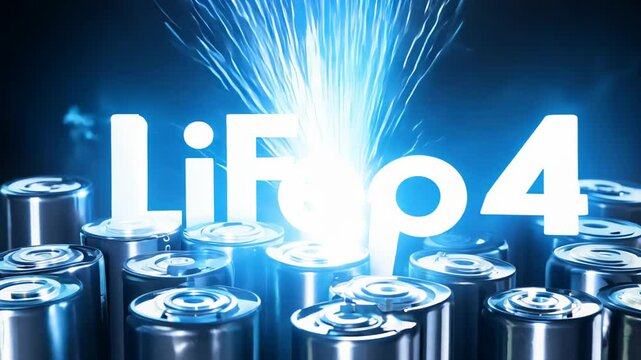 The inscription "LiFePo4" on the background of electrical discharges and a printed circuit board.
Concept: modern technologies, energy and batteries, innovation electricity.