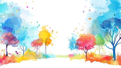 Fototapeta premium watercolor abstract background with floral trees, flowers and waves