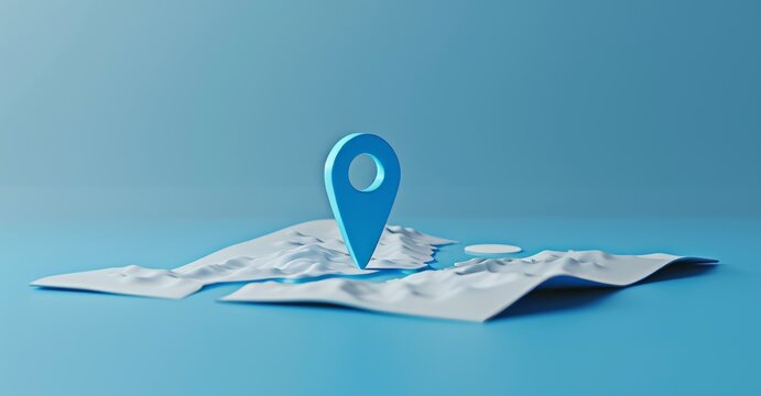 Location symbol or navigation locator map travel gps direction pointer and marker on route graphic road mark destination background. 3D rendering.