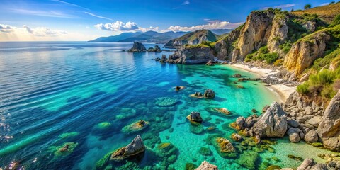 Spectacular view of rocky cliffs and crystal clear waters at Capo Vaticano beach in Calabria, Italy, Capo Vaticano