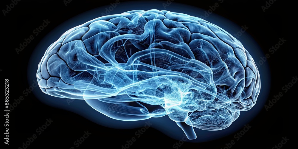 Sticker X-ray image of human brain showing detailed anatomical structures, brain, x-ray, anatomy, medical, neuroscience, skull