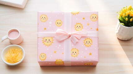 Cheerful Sun and Moon Pastel Pattern for Children's Gift Wrap