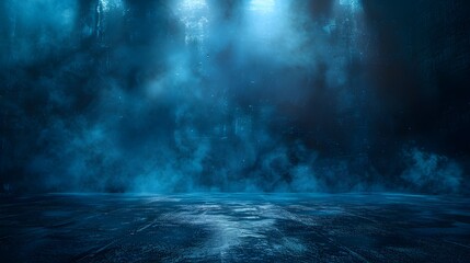 Mysterious Blue Fog Illuminated by Ethereal Light in an Empty Room