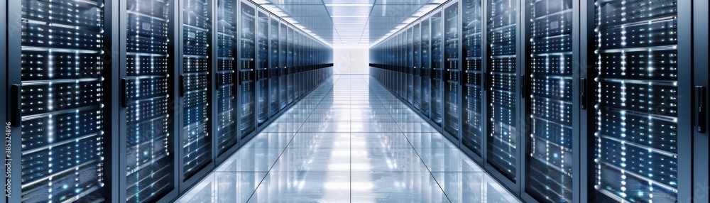 Aufkleber modern data center hallway lined with sleek, illuminated server racks showcasing advanced technology