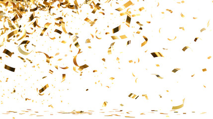 Golden Confetti Falling on White Background: Celebration and Festive Joy