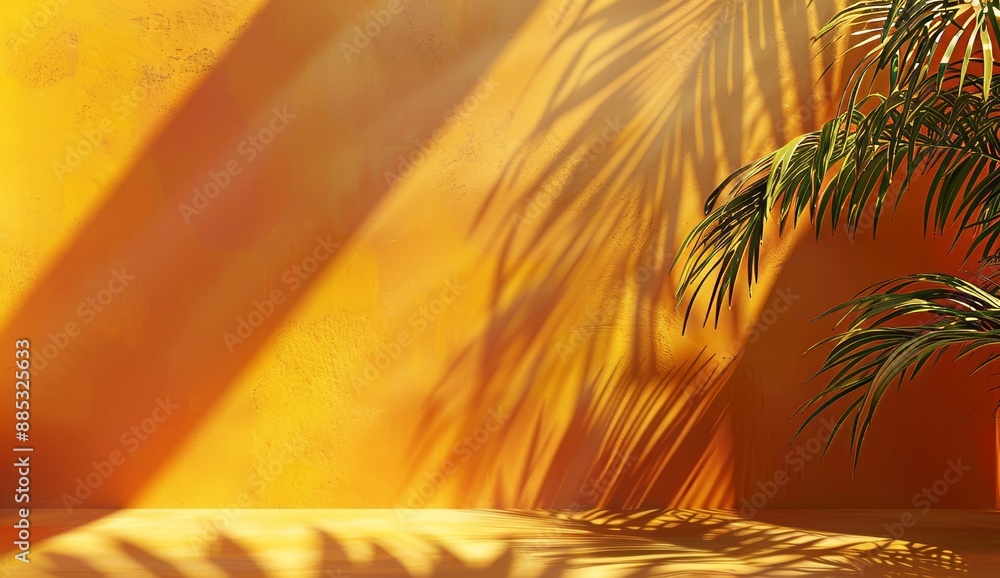 Poster yellow light summer backdrop studio with tropical shade gradient product platform 3d background or m