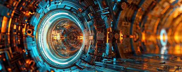 a circular hallway background with a futuristic concept