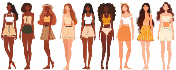 Girls of different skin colors. Beauty is in diversity