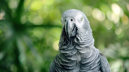Fototapeta premium Playful Parrot Making a Funny Face on Green Background