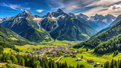 Panoramic view of the picturesque Stubai Alps in Tyrol, Austria , mountains, landscape, Austria, Stubai Alps, summer