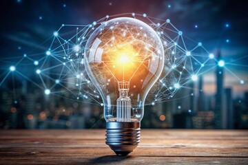 Strategy business planning ideas for competition and business growth. glowing light bulb with futuristic graphic icon.